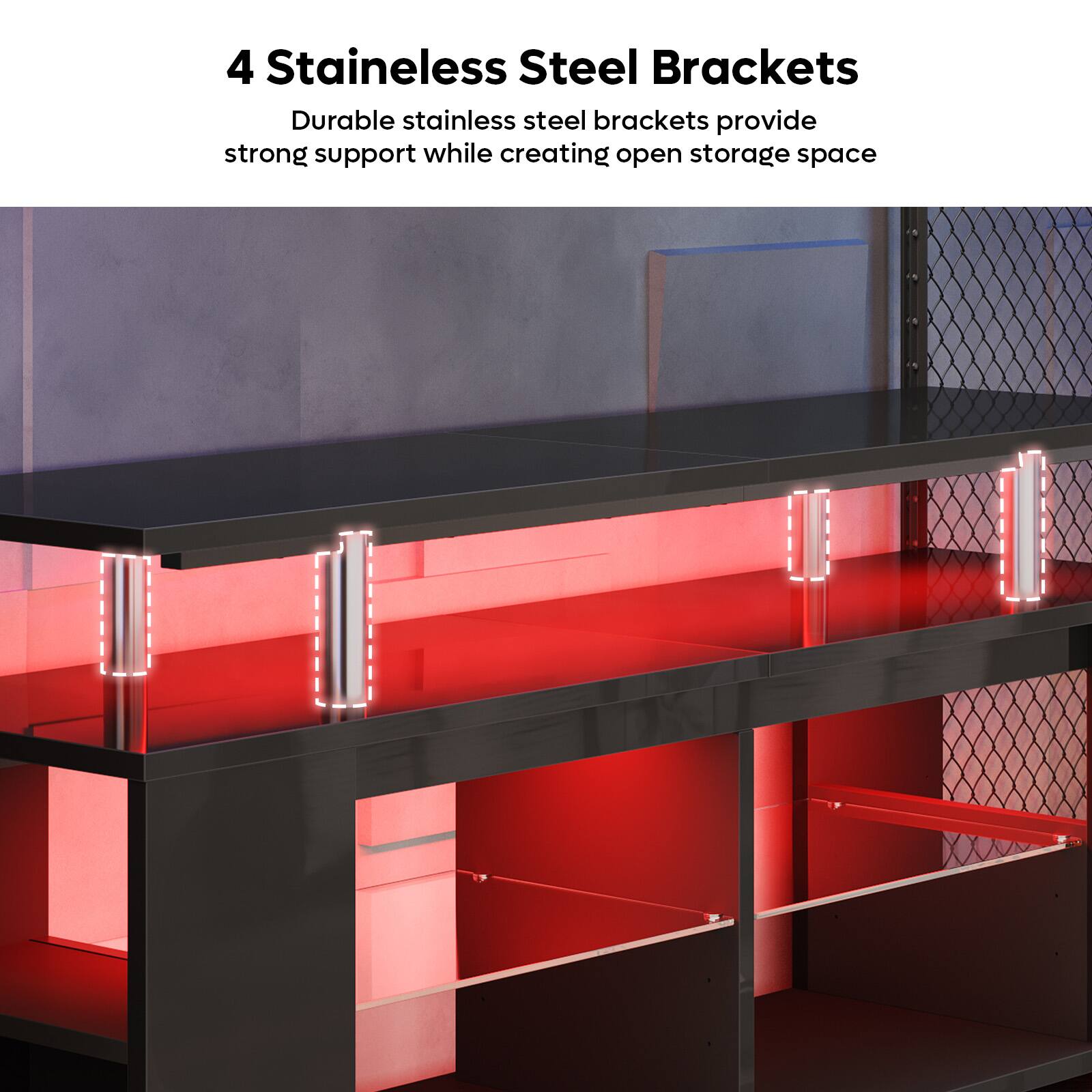 4 Stainless Steel Brackets: Durable stainless steel brackets provide strong support while creating open storage space.