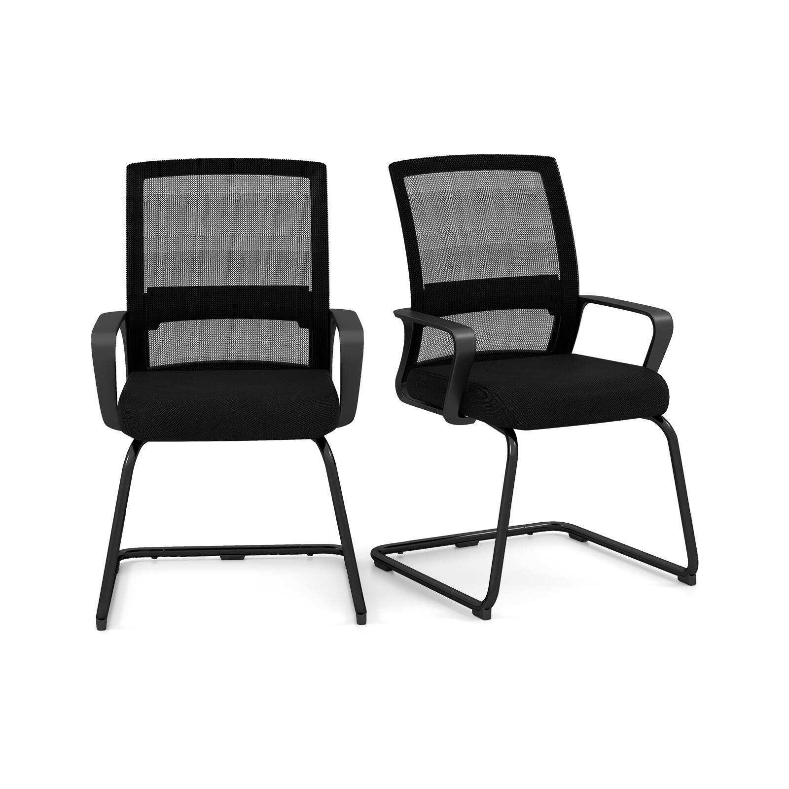 Front. WELLFOR - Office Guest Chair with Lumbar Support for Waiting Room-2 Pieces - Black.
