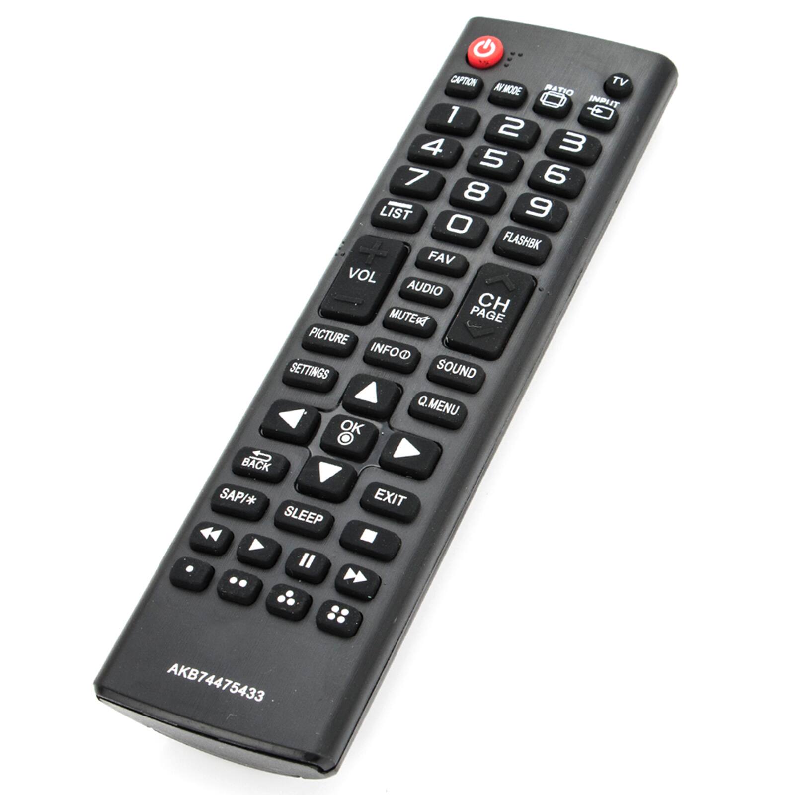 CAPTION TV A MODE PATIO INPUT 1 2 3 4 5 6 7 8 9 0 LIST FLASHBK FAV VOL AUDIO PAGE CH MUTE PICTURE INFO@ SETTINGS SOUND MENU OK BACK SAP/* EXIT SLEEP

AKB74475433