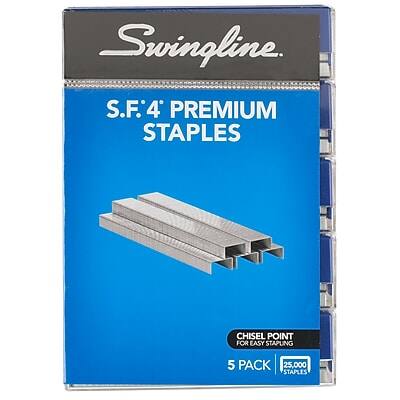 Swingline  
S.F. 4" Premium Staples  
Chisel Point for Easy Stapling  
5 Pack  
25,000 Staples