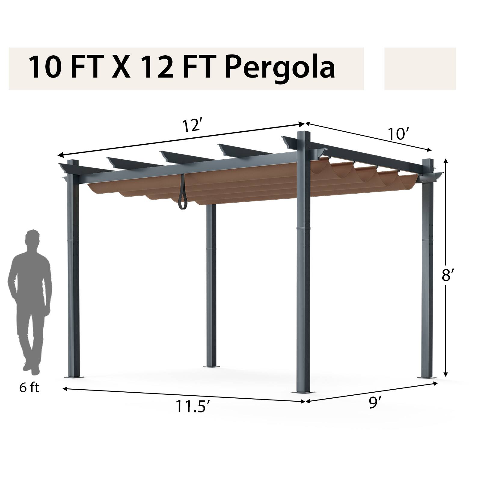 10 FT X 12 FT Pergola 12' 10' 8' 6ft 6 11.5' 9'