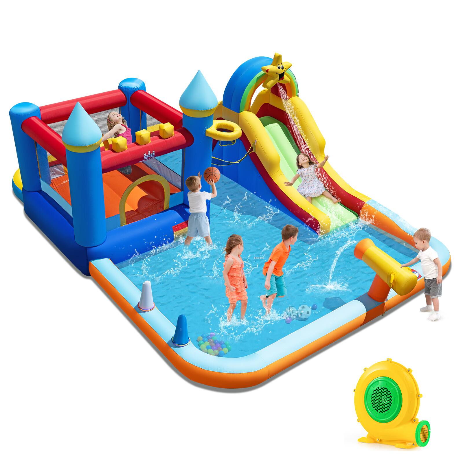 Alt View 9. Gymax - Gymax Giant Water Slide Bounce House w/Climbing Wall Splash Pool & Basketball Hoop - Multicolor.