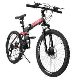 Winado - 24 Inch Foldable Bikes for Adults 21 Speed Mountain Bike, Adult Bicycle with High Carbon Steel Frame, Full Suspension - Black