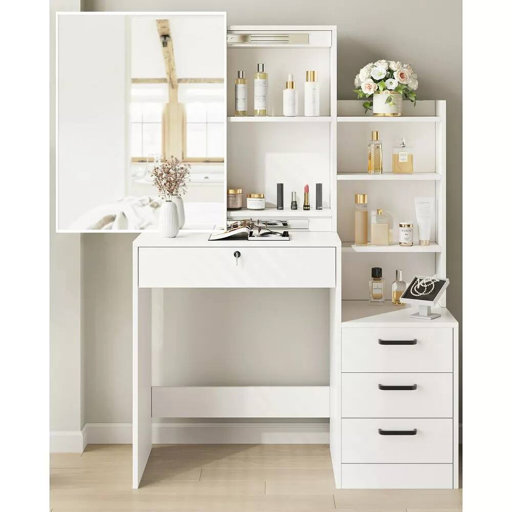 Alt View 2. Sugift - Makeup Vanity Desk with Sliding Mirror and 4 Drawers Dressing Table - White.