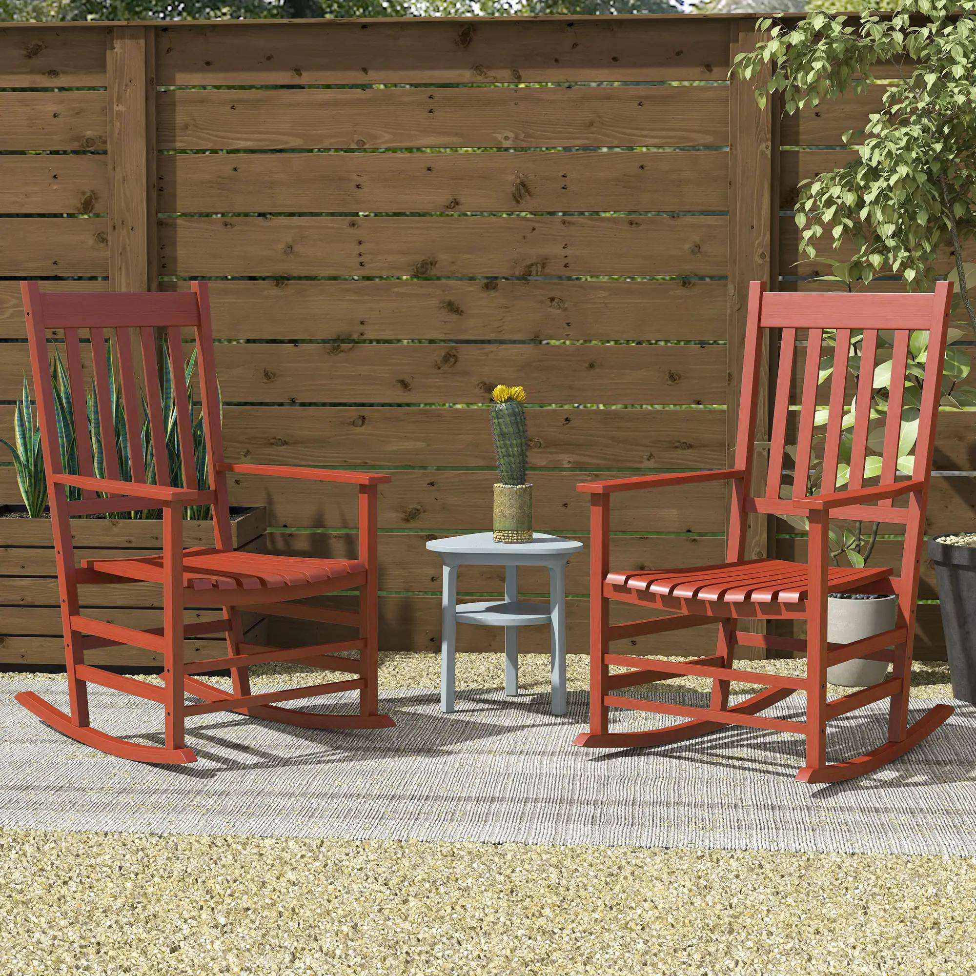 Left. Resenkos - Resenkos Outdoor Rocking Chairs Set, Patio Wooden Rockers, Smooth Curved Design, Lawn & Garden Seating, Wine Red - Wine Red.