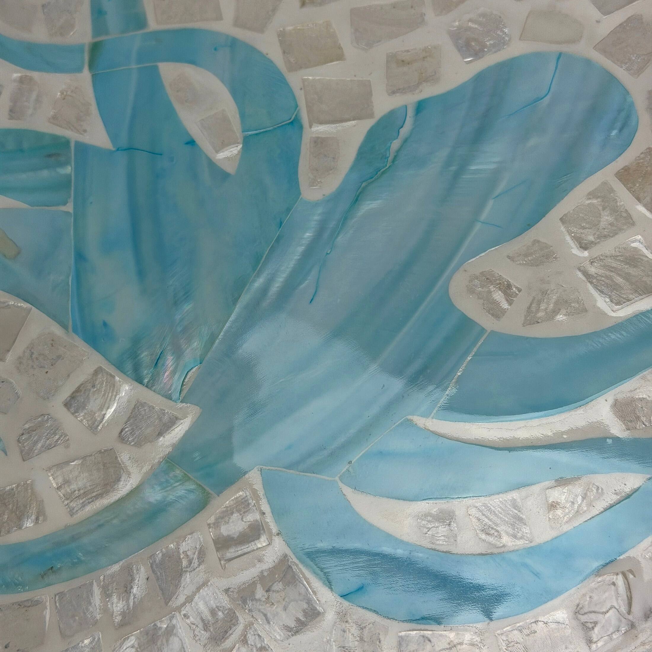 Alt View 9. Zeckos - Octopus Lazy Susan 16 in Capiz Shell Mosaic Rotating Tray Coastal Decor - Light Blue.