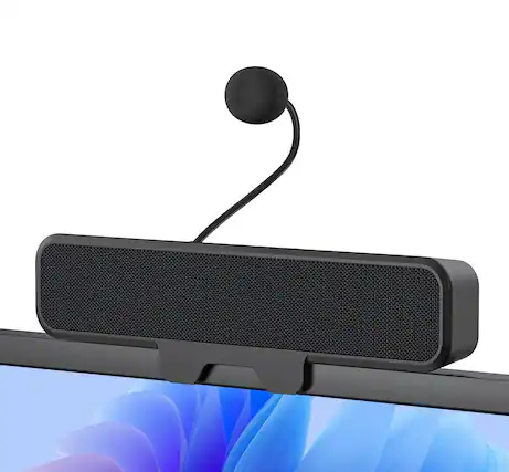Front. Dazzed Corner - USB Clip-On Computer Soundbar with Mic, Stereo Bass for Meetings & Gaming - Black.