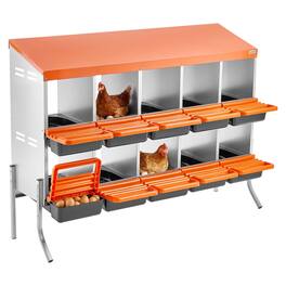 VEVOR - Chicken Nesting Boxes,10 Compartments, with Support Legs,Easy Egg Collection, Galvanized Steel and High-Strength Plastic - Orange + black + silver