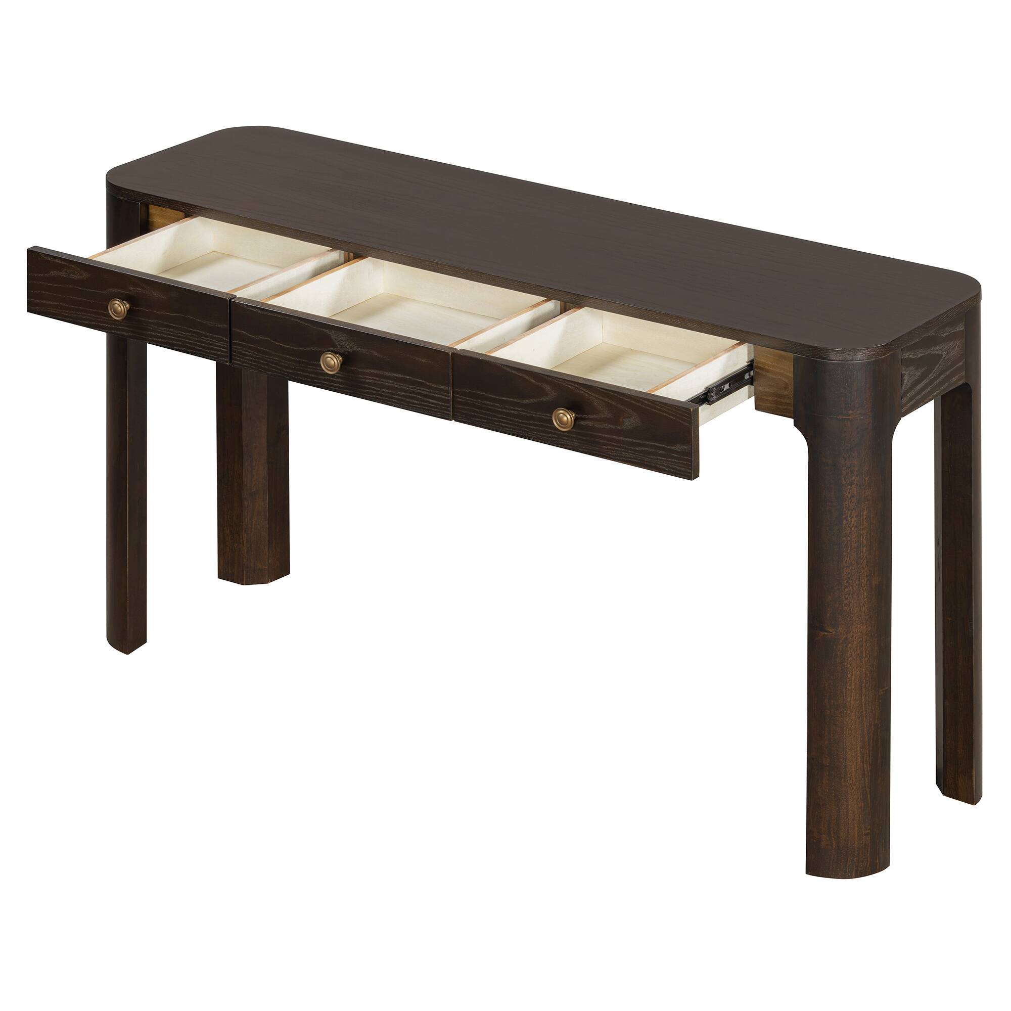 Alt View 5. Z-Edge - Console Table with Curved Corners, Entryway Table with 3 Concealed Drawers, Sofa Table with Thick Legs for Living Room - Espresso.
