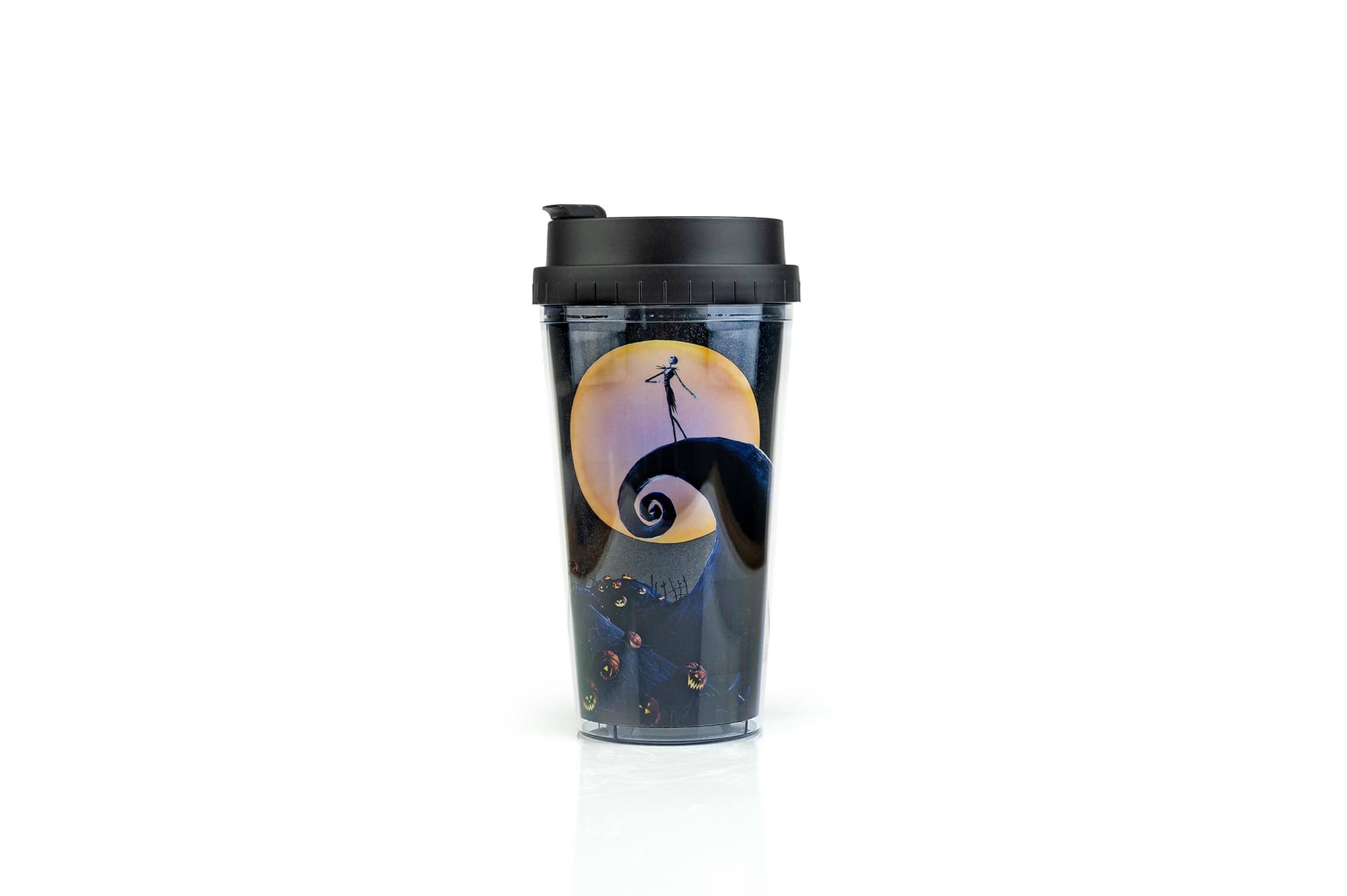 Front. Disney - The Nightmare Before Christmas Graveyard Scene Travel Mug | Holds 16 Ounces - Black.