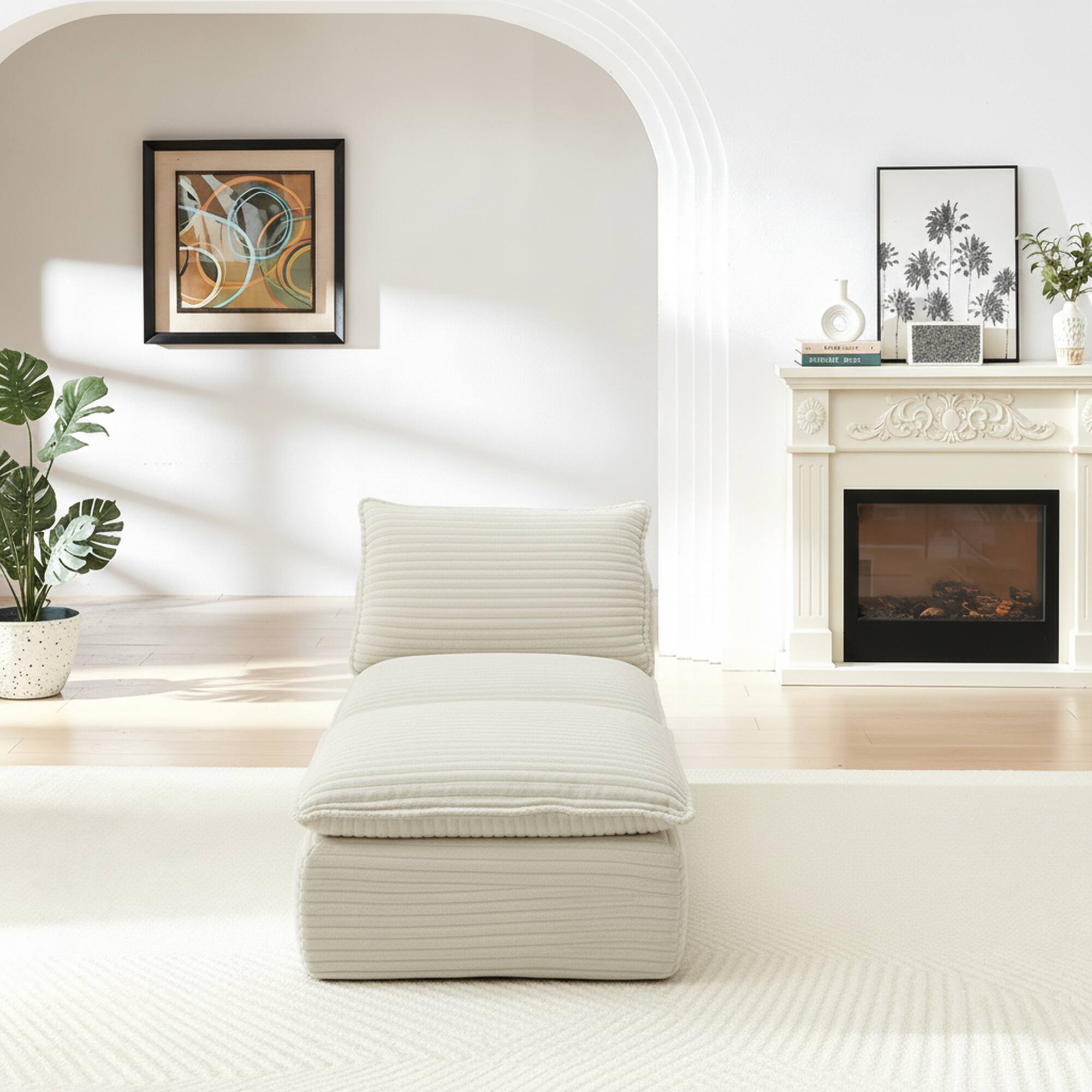 Back. Loheer - Loheer- 5.8ft Modern Corduroy Cloud Sofa Sectional Modular Couch for Apartment Living Room - White.