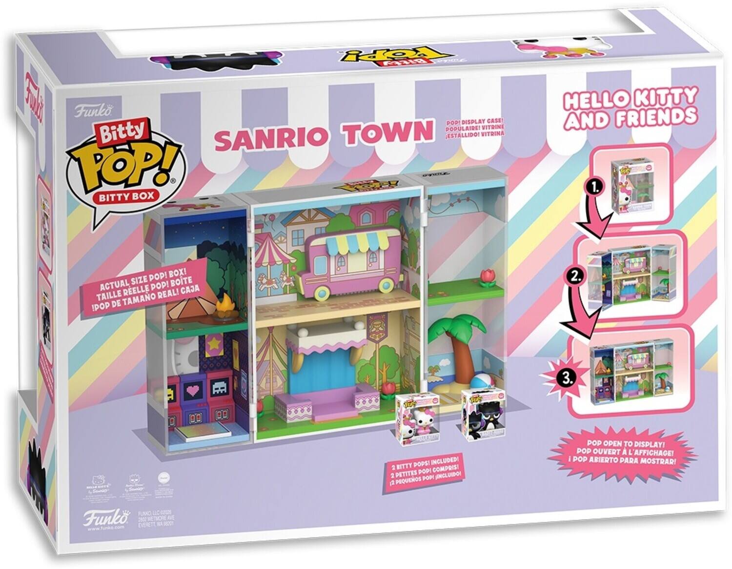 Funko POP! DISPLAY CASE! POPULAIRE! VITRINE Bitty SANRIO TOWN ESTALLIDO! VITRINA POP! BOX OPA BITTY HELLO KITTY AND FRIENDS 1. POP! BOXI ACTUAL SIZE POP! BOITE RELLE REAL! CAJ TAILLE TAMANO IPOP DE 2. 3. a D 0 POPS! INCLUDED! 2 BITTY COMPRIS! PETITES POP! 2 POPI INCLUIDOI a PEQUENOS POP OPEN TO DISPLAY! POP OUVERT A L AFFICHAGE! : POP ARIERTO PARA MOSTRARI FUNKD L 62025 Funko 2000 EVERETT WETHORE I - AVE