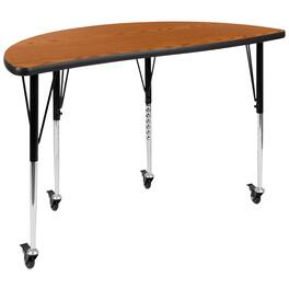 Emma + Oliver - Mobile 47.5" Half Circle Wave Flexible Collaborative Adjustable Height Activity Table - Oak