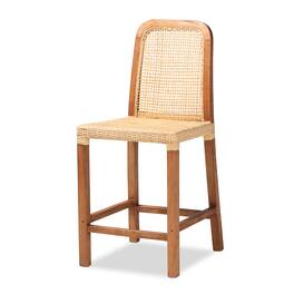 bali & pari - Caspia Mid-Century Modern Walnut Mahogany Wood and Natural Rattan Counter Stool - Natural Brown/Walnut Brown