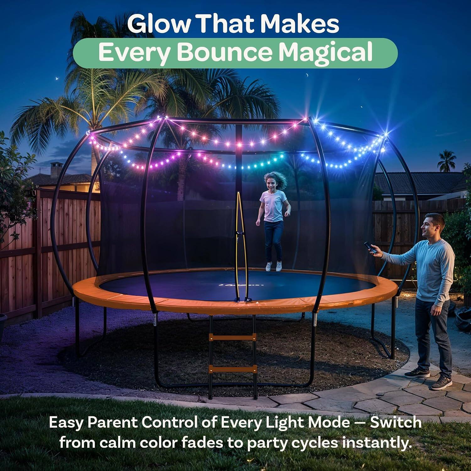 Glow That Makes Every Bounce Magical

Easy Parent Control of Every Light Mode - Switch from calm color fades to party cycles instantly.