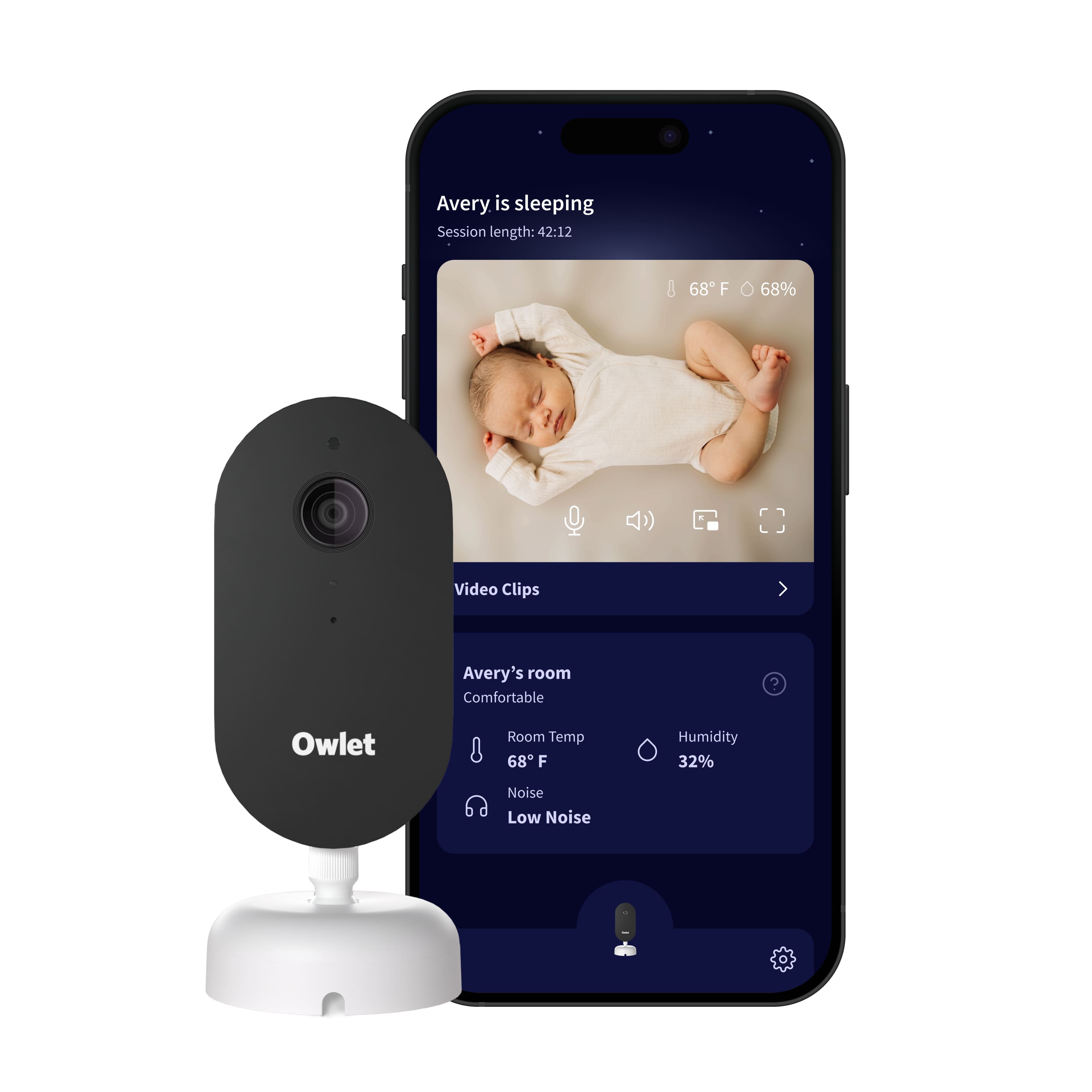 Owlet - Dream Sight Smart Baby Monitor (Gen 3) – 2K HD Video, Cry & Motion Alerts, Night Vision & Temp Monitoring - White - Front_Zoom