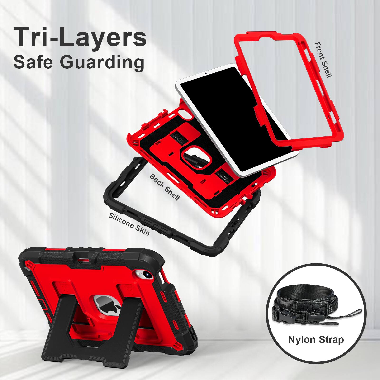 Tri-Layers Safe Guarding  
Front Shell  
Back Shell  
Silicone Skin  
Nylon Strap
