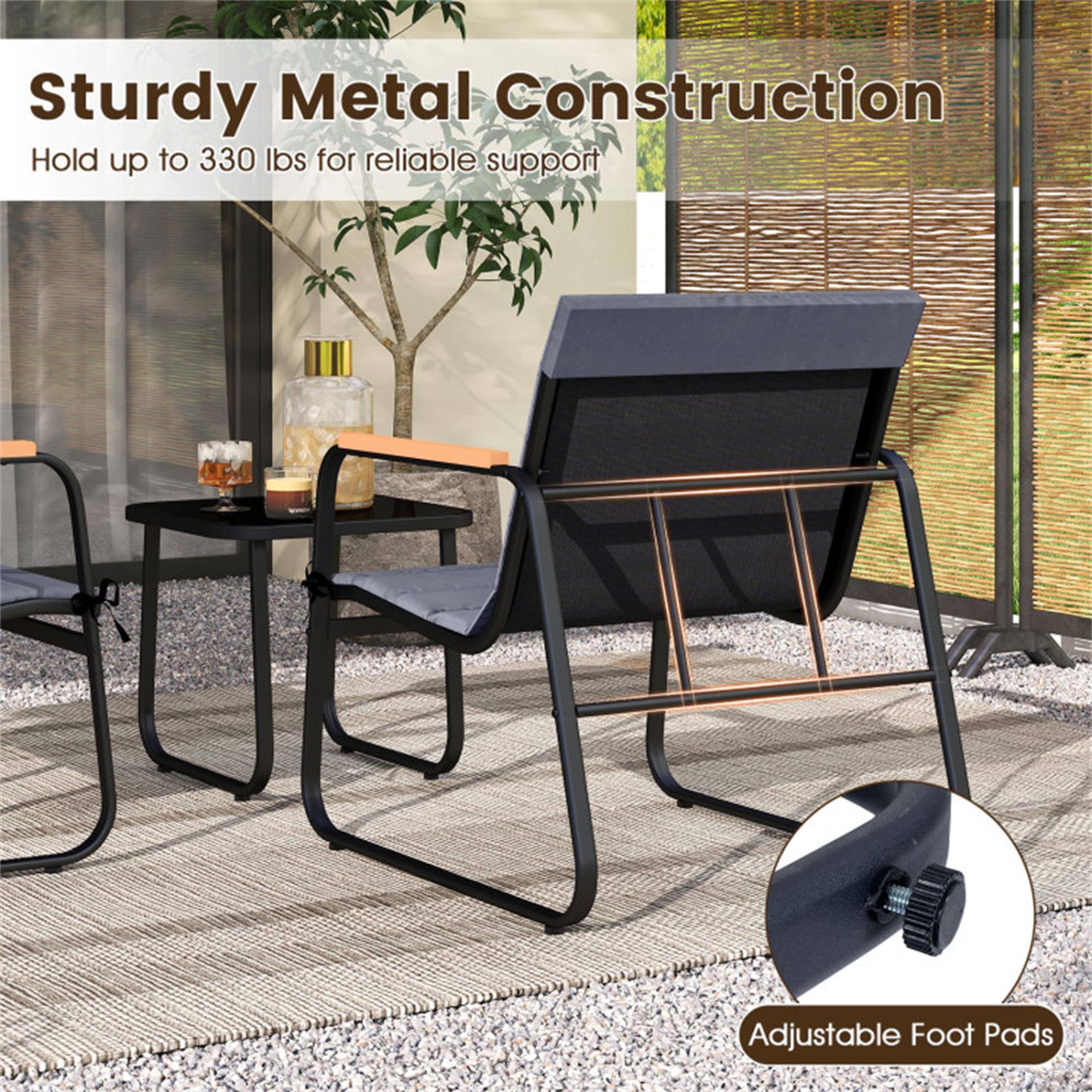 Sturdy Metal Construction  
Hold up to 330 lbs for reliable support  
Adjustable Foot Pads