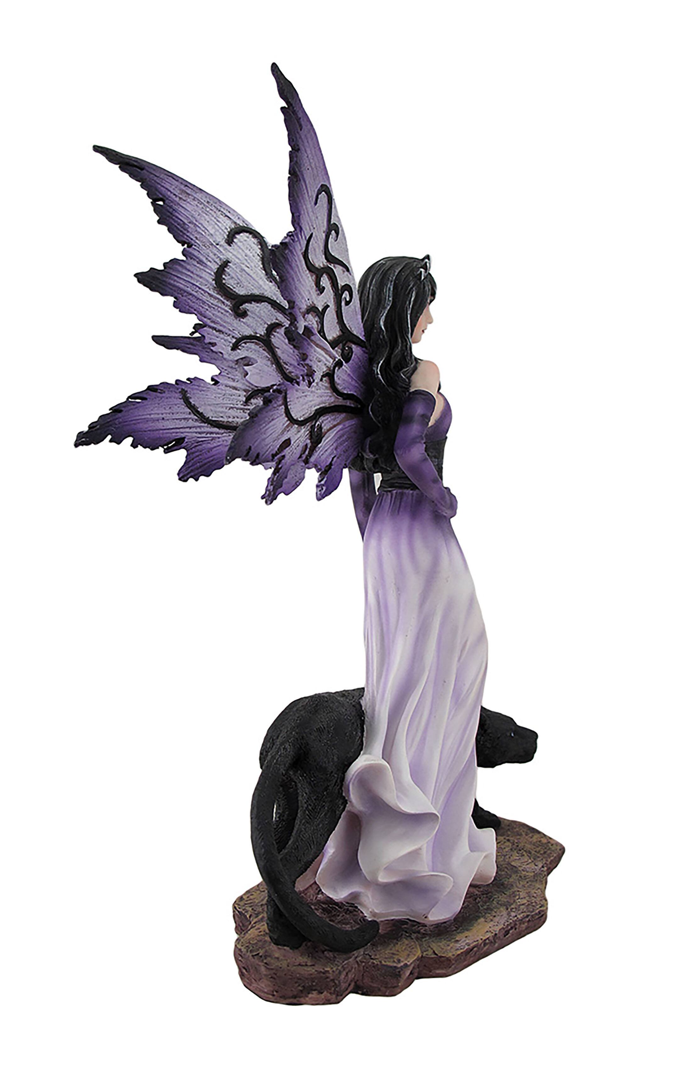 Alt View 1. Zeckos - Purple Fairy Walking w/Black Panther Pet Statue - Purple.