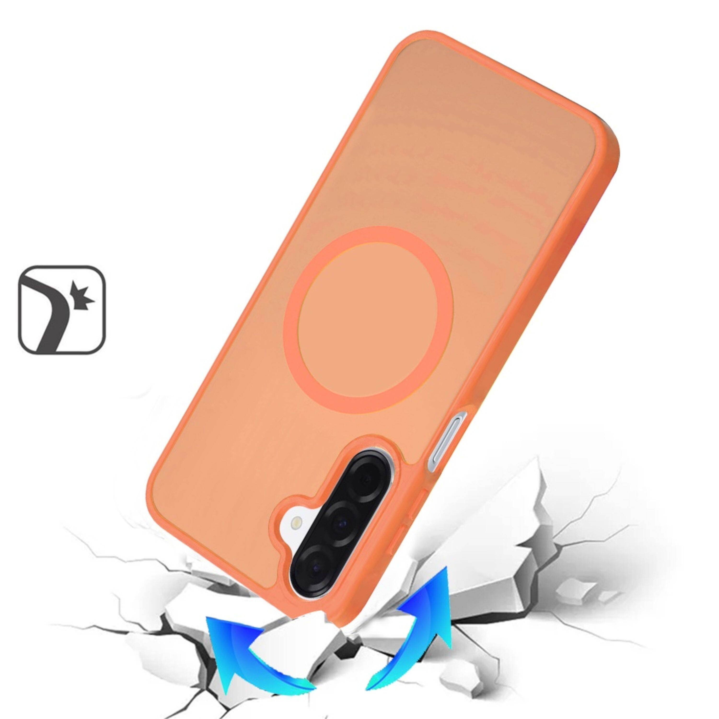 Left. Kitcheniva - Soft Touch Translucent Magnetic Circle Phone Case With Tempered Glass For Samsung Galaxy A17 5G Cosmic Orange - Cosmic Orange.