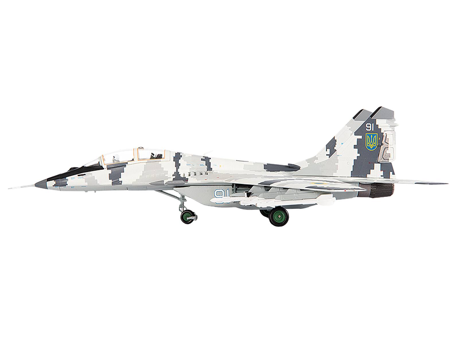 Angle. JC Wings - Mikoyan MiG-29UB Fulcrum-B Fighter Aircraft Vasylkiv Air Base Ukraine (2021) Ukrainian Air Force 1/72 Diecast Model - White, Grey.