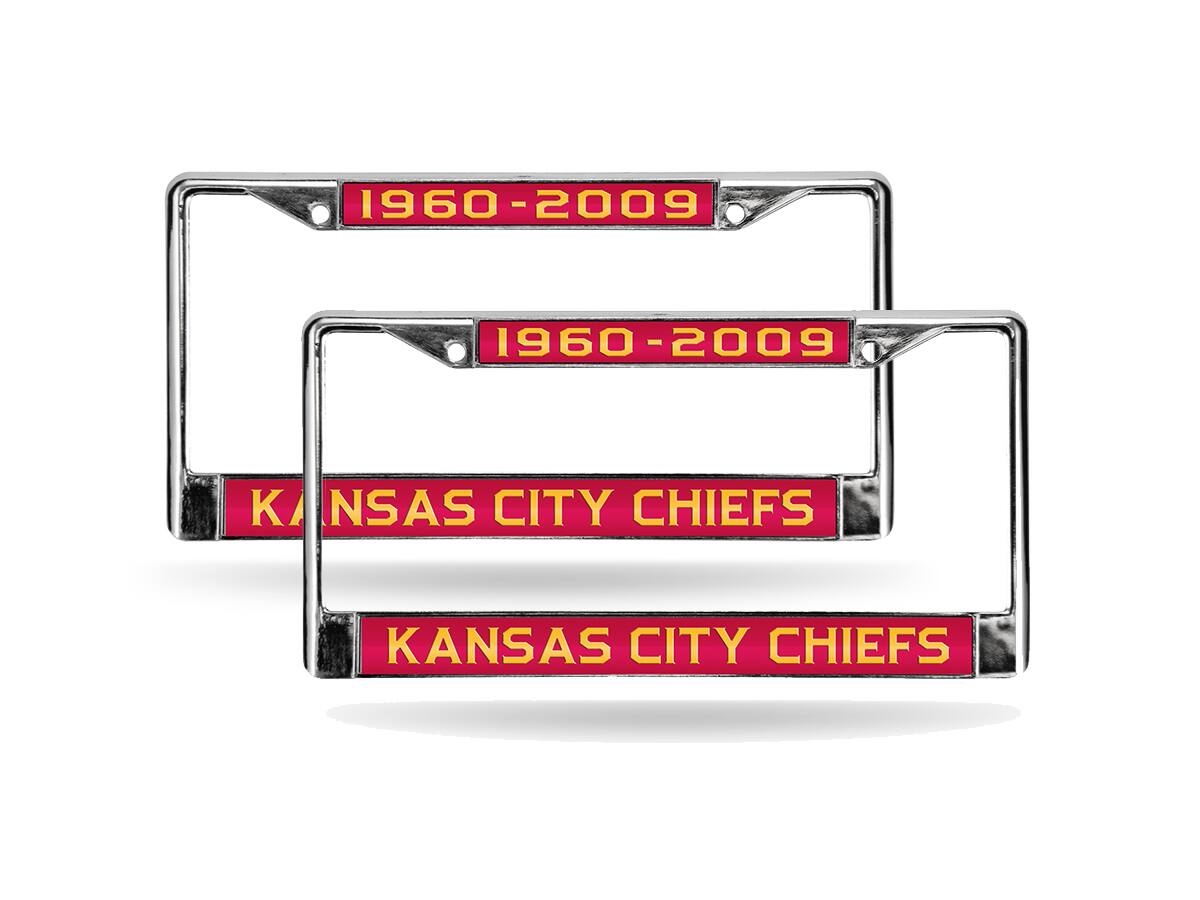 Kansas City 50th Anniversary Chiefs Chrome Metal (Set of 2) Laser Cut License Plate Frames