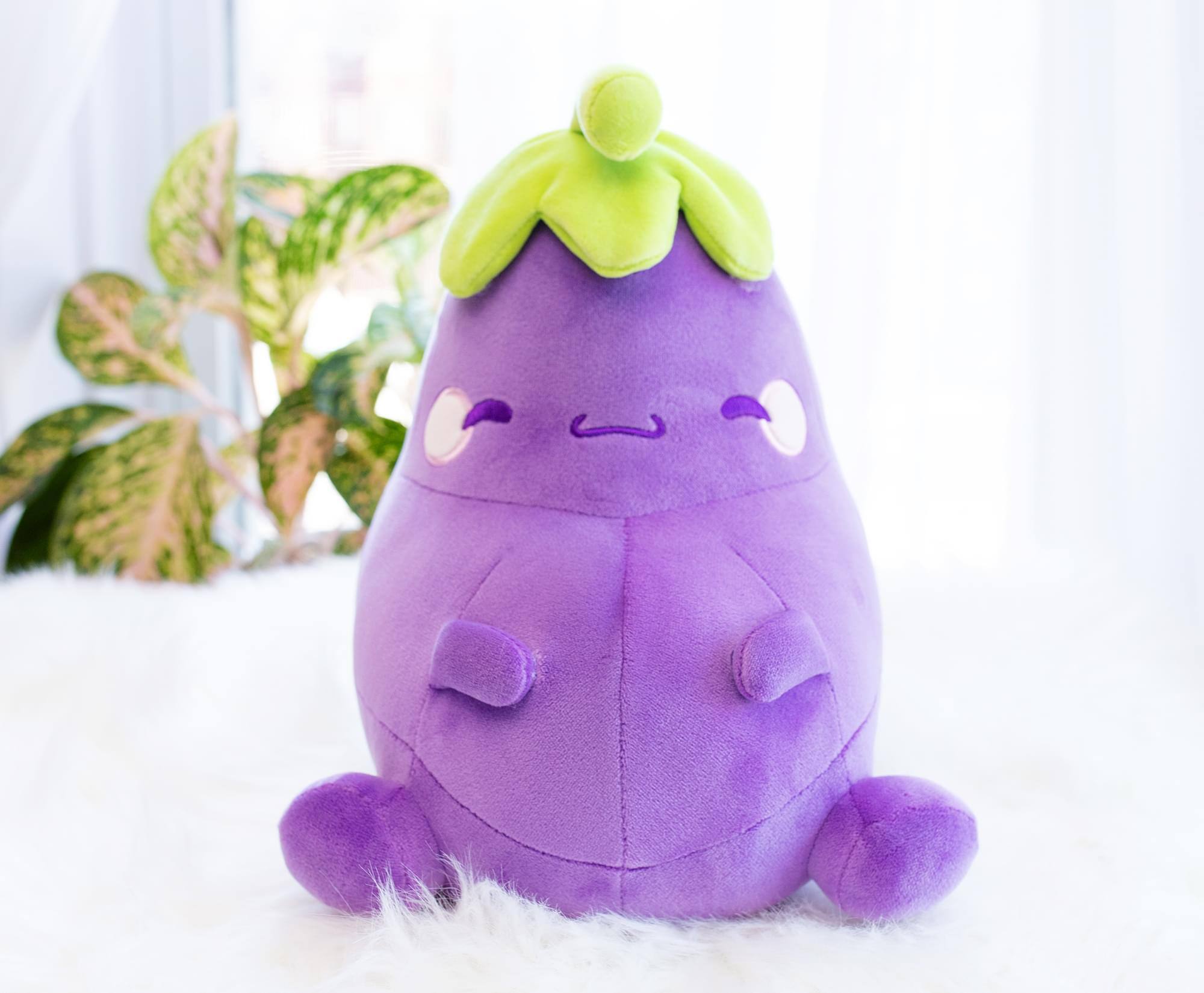 Alt View 5. Toynk - MochiOshis Eggplant 10-Inch Character Plush Toy | Murasaki Nasukkoshi - Purple.