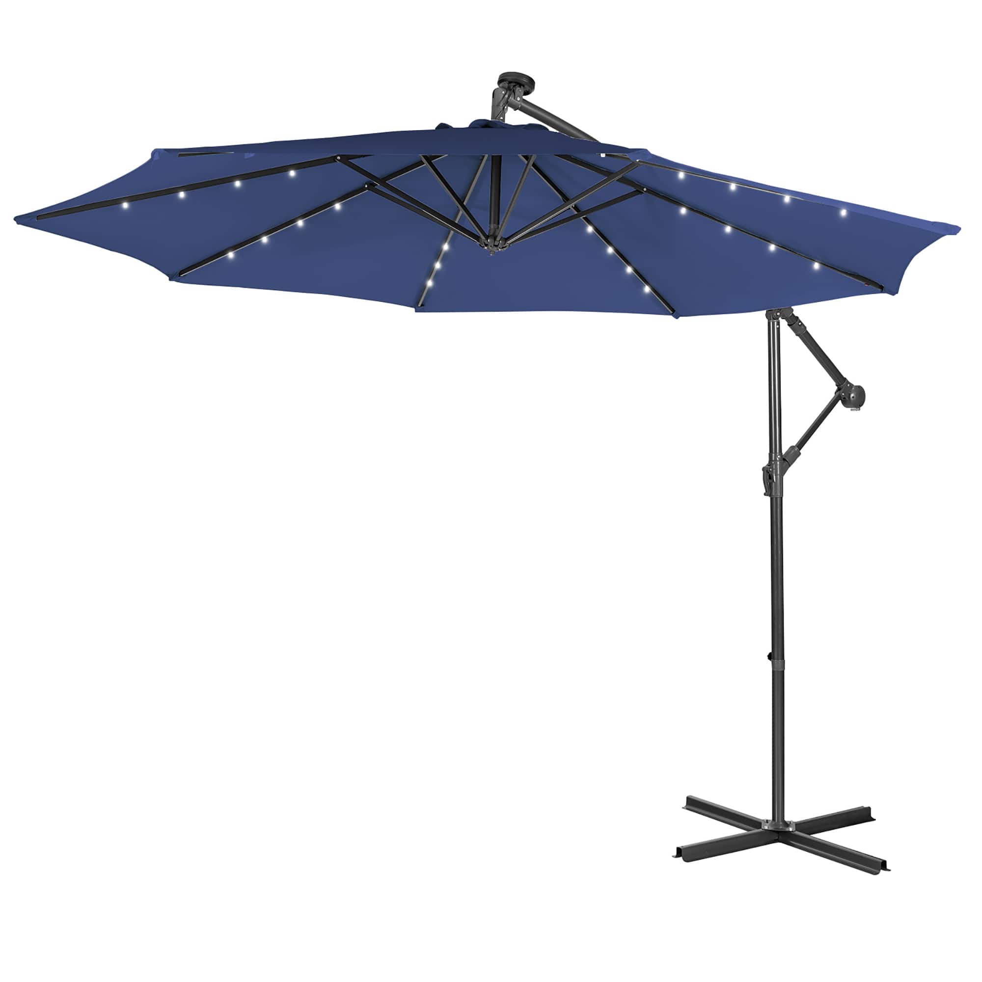 Front. Costway - 10FT Cantilever Solar Powered 32LED Lighted Patio Offset Umbrella Outdoor - Navy.