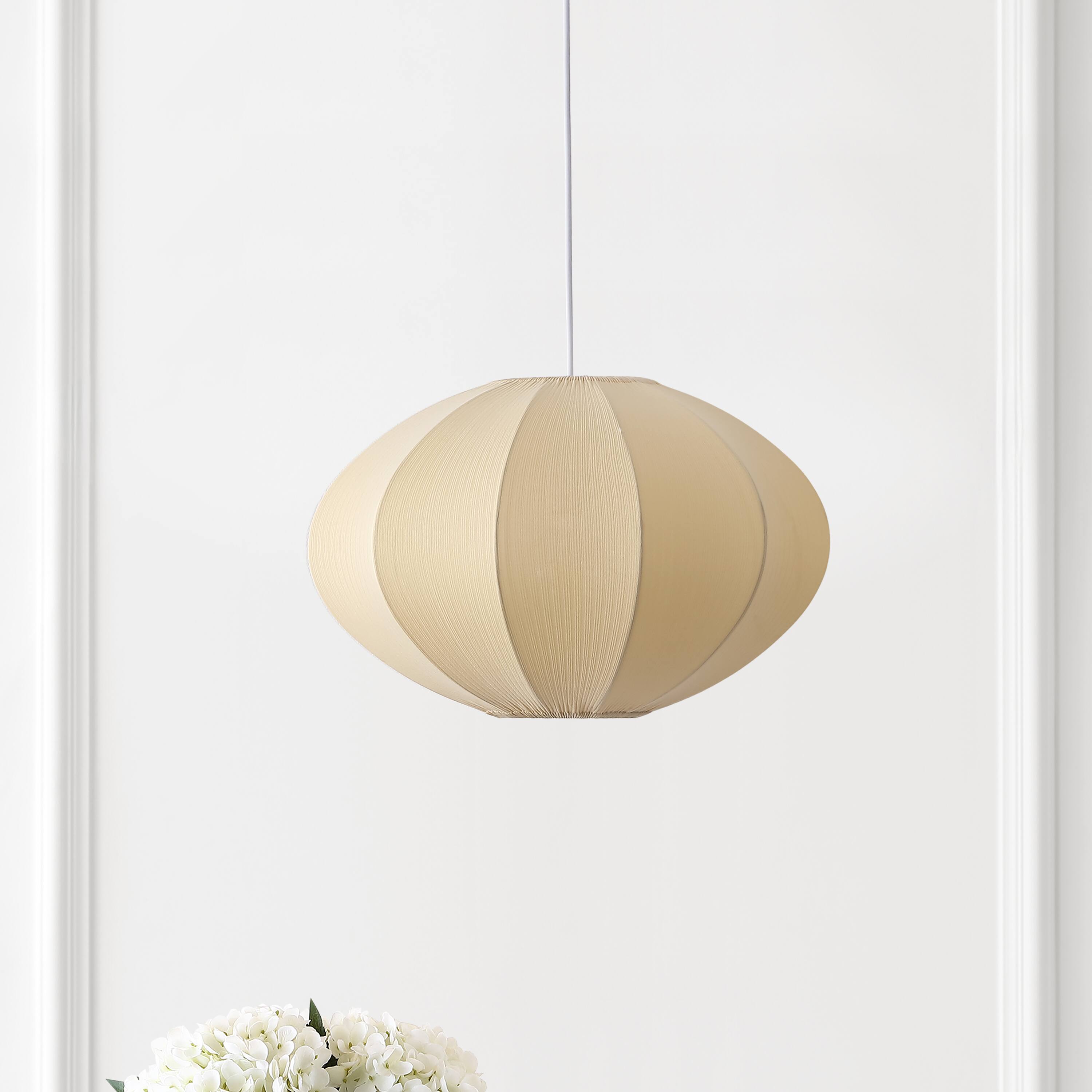 Alt View 5. Jonathan Y - Kira 18.38" 1-Light Scandinavian Japandi Adjustable Lantern Metal with Ribbed Cocoon UFO Saucer Shade LED Pendant, Beige - Beige.