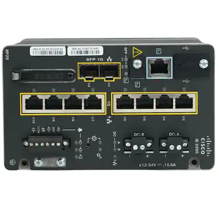 8P2S MAC ID: EC 0D 18 D0 6F 60
ECCO 18 D0:6F 60
SD CARD SER NO: FCW2712TARE
SFP 1G
1/2 1/1 SFP 5 1/2
1G 1/10
COM * 1/9 REF 1/8 I + 1/7 # O 1/6 I 1/5 1/4 1/3 DC-B DC-A + + 12-54V .10.6A IE 3300
CISCO