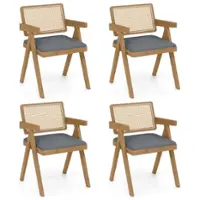 Costway - Set of 4 Rattan Accent Chairs Leathaire Dining Chairs Modern Living Room Chairs - Gray + Natural - Front_Zoom