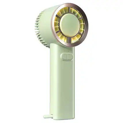Front. Cluzine - Light Green Handheld Portable Fan, 3 Speeds, LED Light, Encryption Grill, USB Rechargeable, Portable.