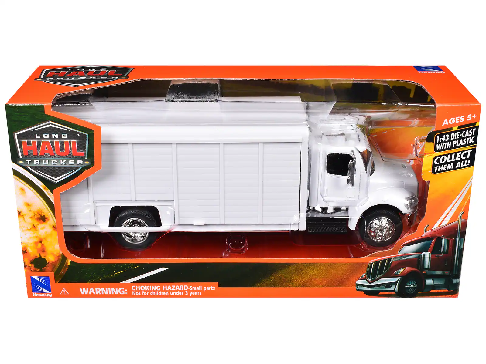 HAUL TRUCKER  
LONG HAUL TRUCKER  
AGES 5+  
1:43 DIE-CAST WITH PLASTIC  
COLLECT THEM ALL!  
NewRay  
WARNING: CHOKING HAZARD - Small parts  
Not for children under 3 years