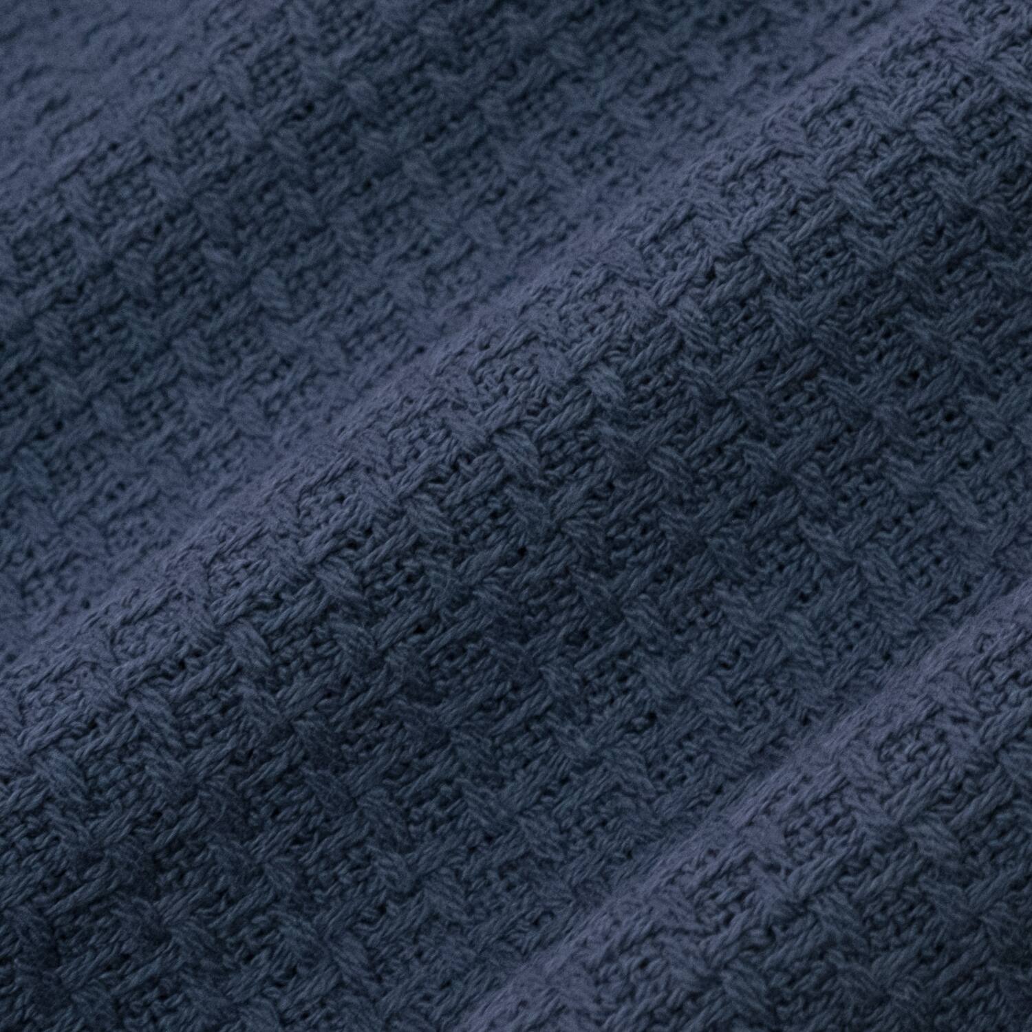 Left. Sweet Home Collection - 100% Cotton Blanket, Grand Luxury Breathable Houndstooth Woven Design, Full/Queen - Navy Blue.