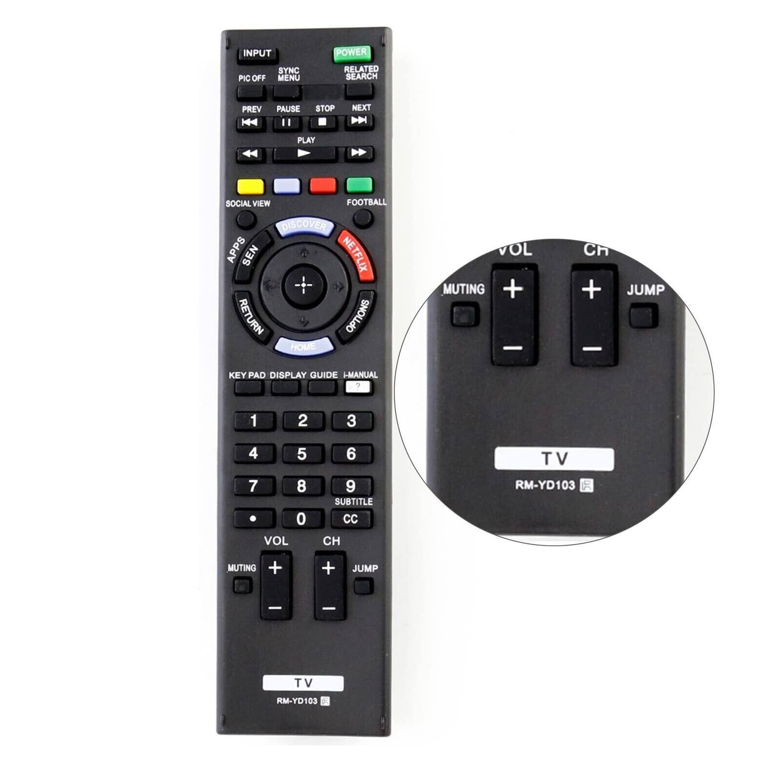 WINFLIKE - Replacement Remote Control RM-YD103 sub RM-YD102 RM-YD087 fit for Sony TV LED Smart HDTV KDL-60W630B - Black