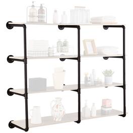 VEVOR - Industrial Pipe Shelf, 4 Tier 3PCS, 11.8in Applicable Board Width Wall-Mount Floating Rustic Wood Shelves Bracket - Black