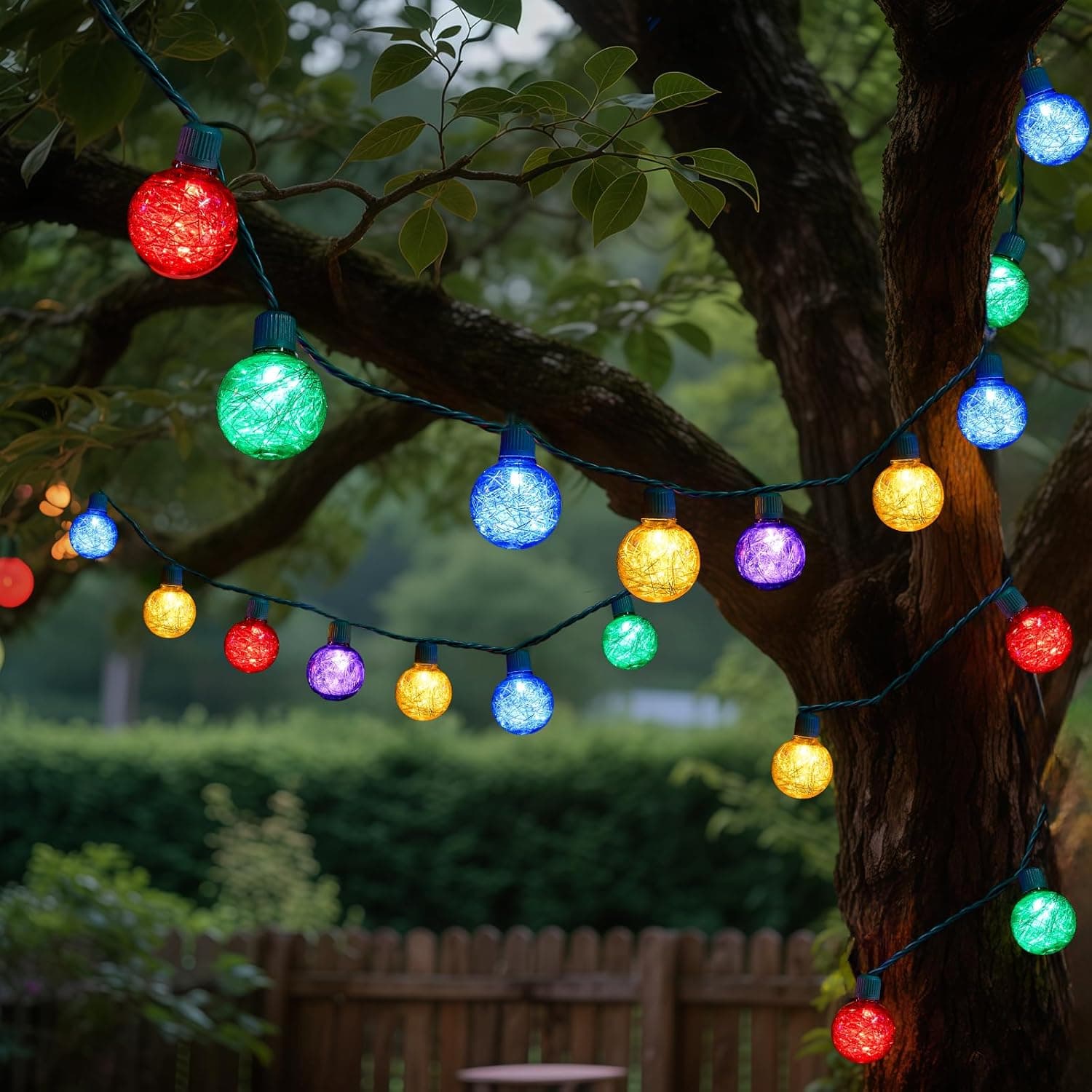 Alt View 4. FINEAK - 18FT 25 LED G40 Globe Christmas String Lights - Plug-in Waterproof Colorful Outdoor Decor.