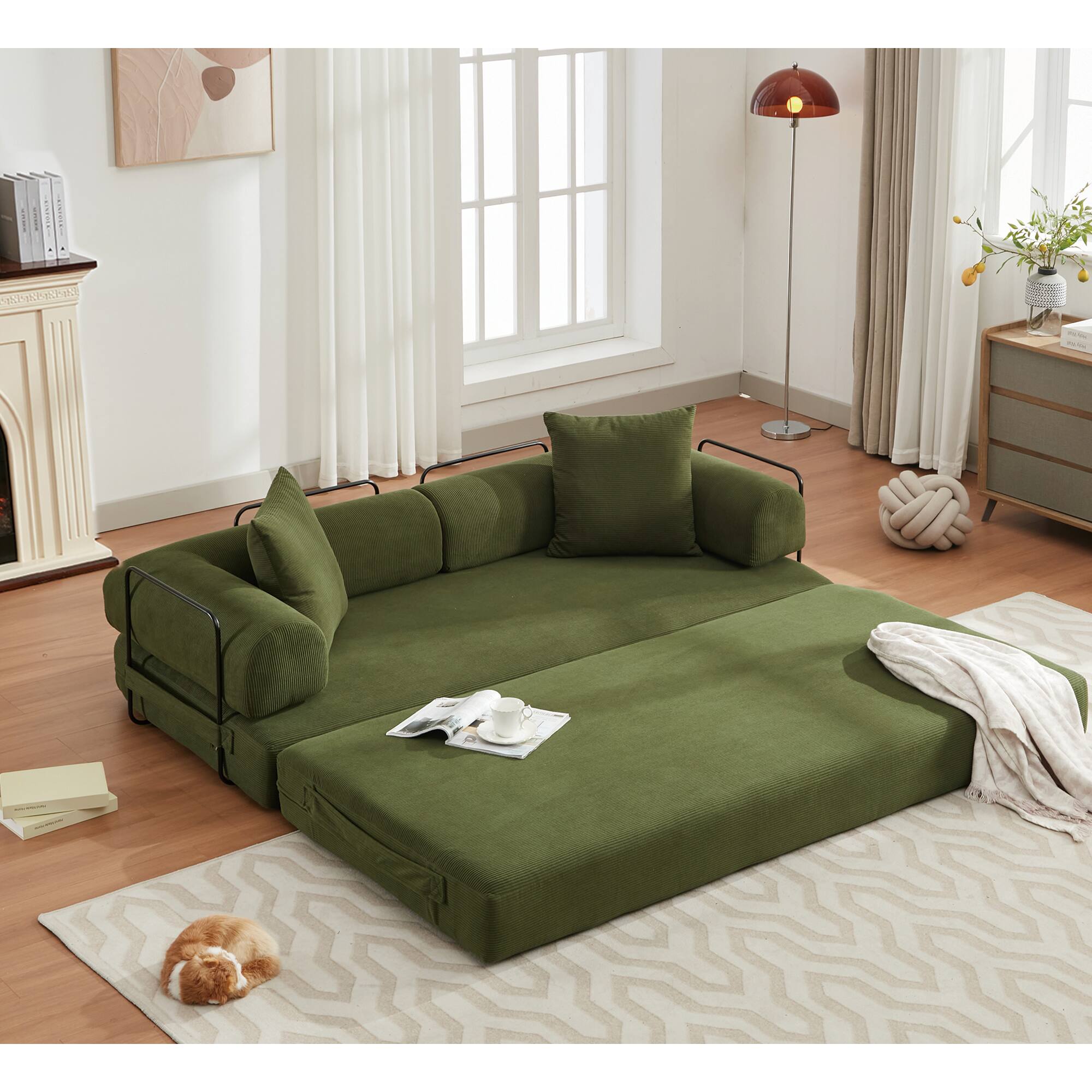Alt View 2. Trinkets Crazed - Folding Convertible Out Sleeper Sofa Bed, 4-in-1 DIY Combination Convertible Sofa, Folding Sleeper Sofa - Antique Green.