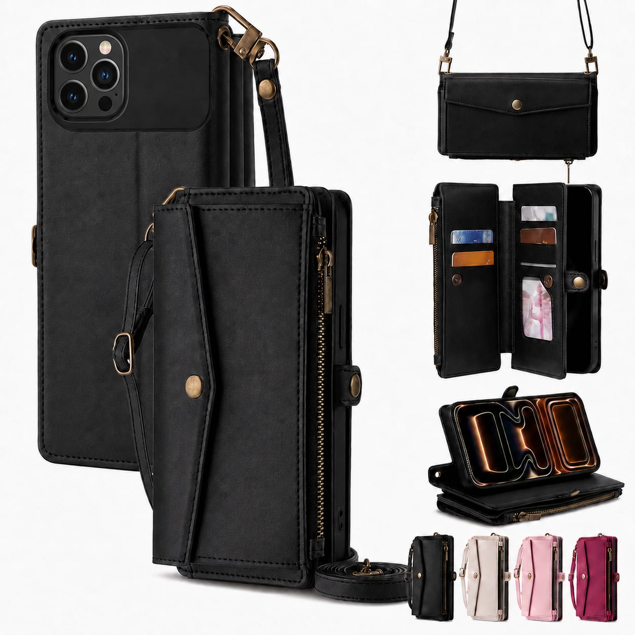 Topteng - Premium Crossbody Wallet Case for iPhone 12 & 12 Pro Max – Zipper Card Holder, PU Leather & TPU, Hands-Free - iPhone 12 Pro Max Black price history on PriceWatchPro