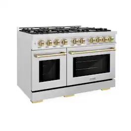 ZLINE - Autograph 48 in. Select Dual Fuel Satin Steel Range w/ 8 Burners & Bronze Accents (HDRSZ-48-CB) - Stainless Steel