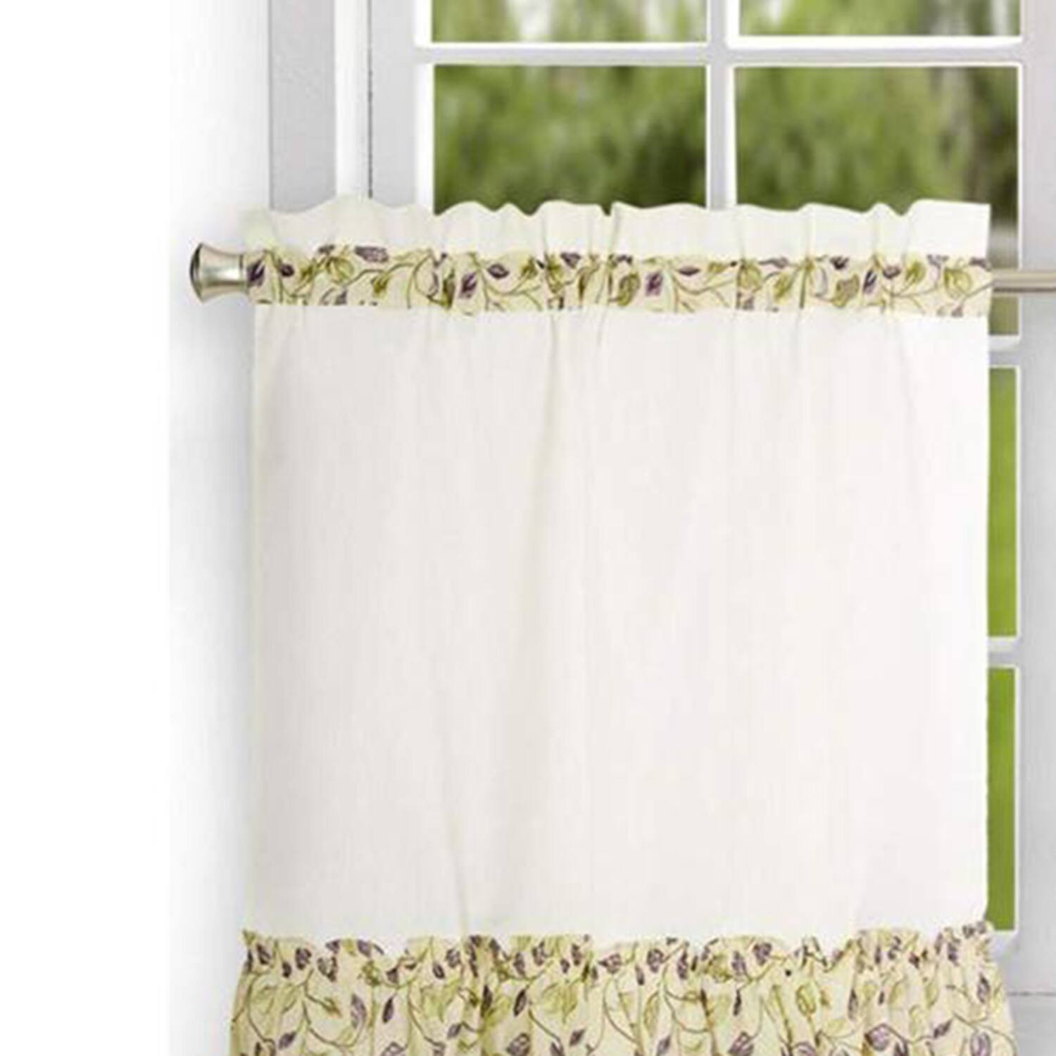 Angle. Ellis Curtain - Ellis Curtain Clarice High Quality 2-Piece Leafy Branch Patterned Ruffled Tier Pair Window Curtains - 58 x36" Violet - Violet.