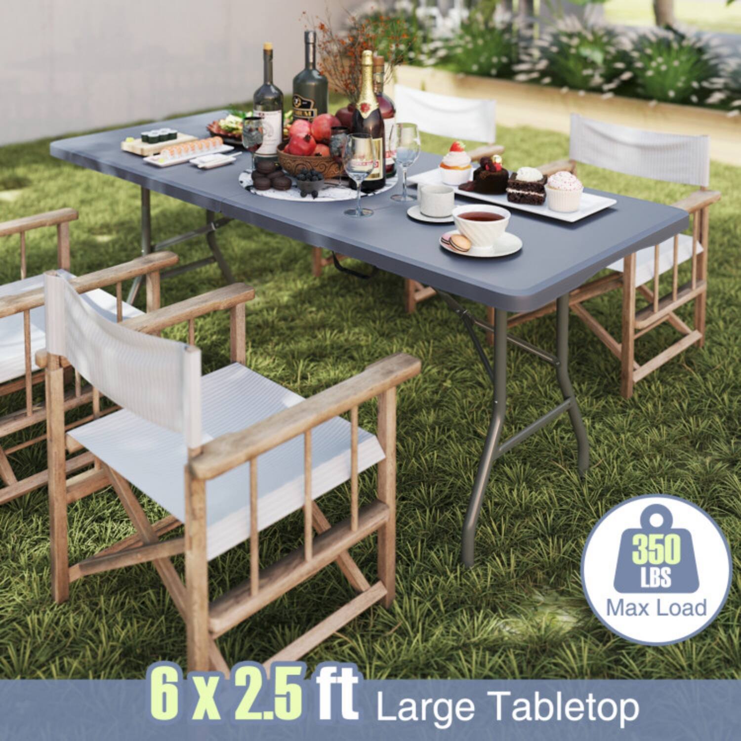 350 LBS Max Load  
6 x 2.5 ft Large Tabletop