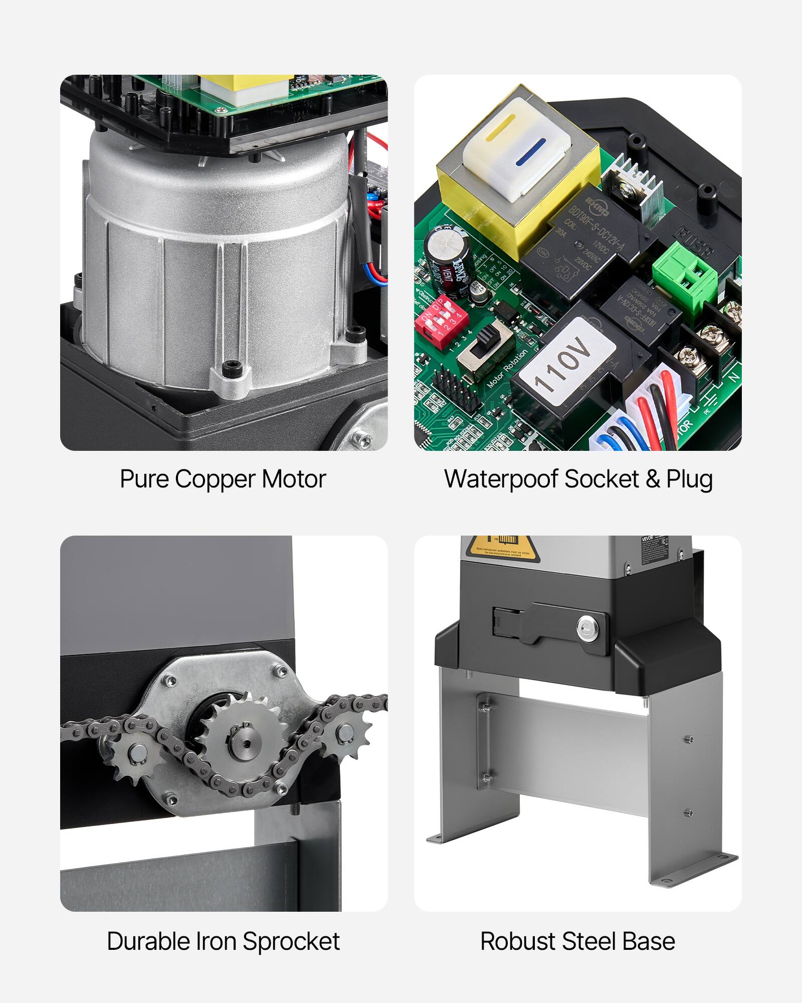 Pure Copper Motor  
30A COIL: BDT90F-S-DC12V-A  
12VDC 20100 2000 VENT LFMZ 2.20 SEADC Cribre DIP V-AZICO-S-LIKOR  
10A VOS NO Rotation  
110V Motor  
Waterproof Socket & Plug  
Durable Iron Sprocket  
Robust Steel Base