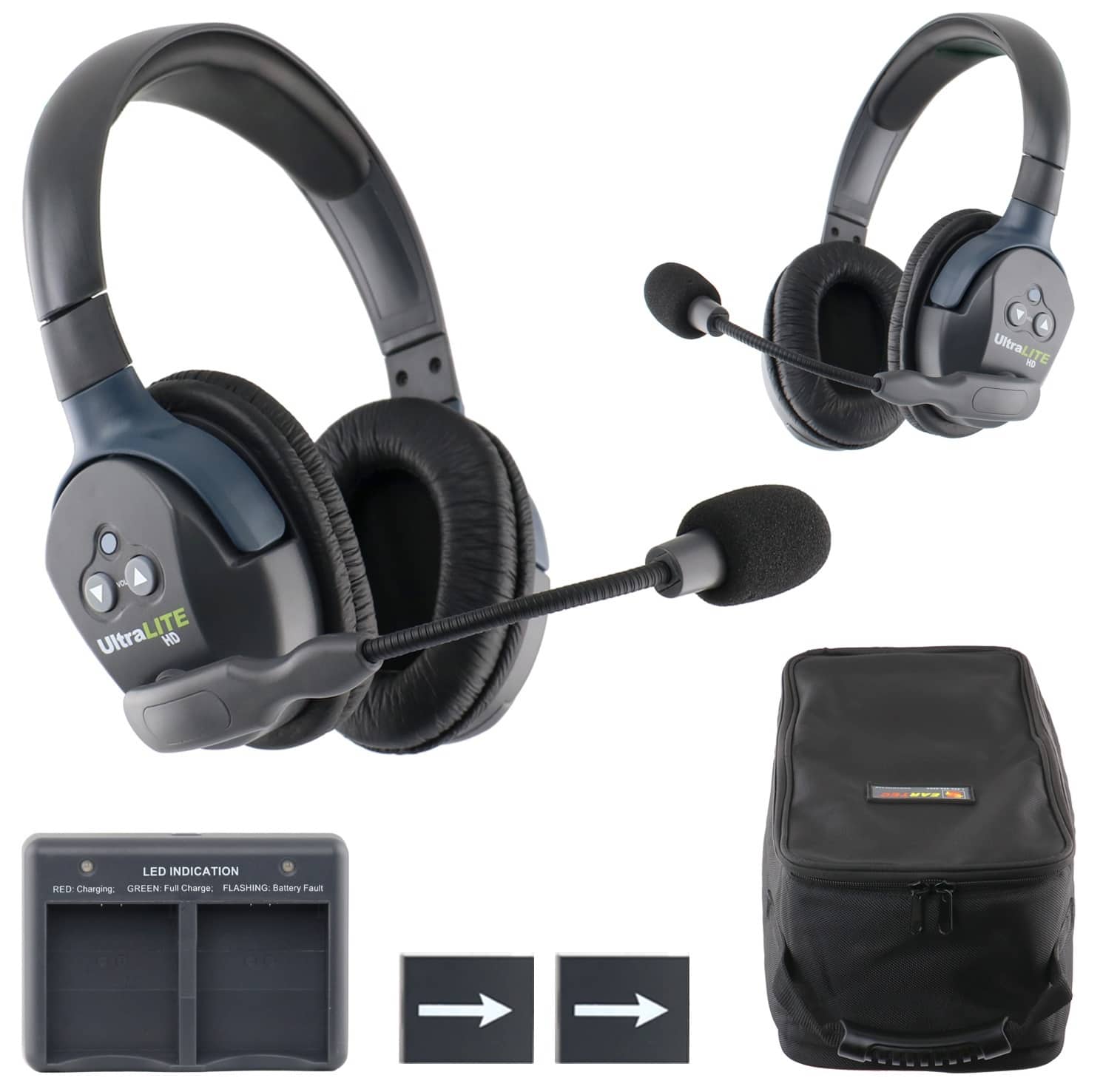 Eartec - UL2D Ultralite Full Duplex Wireless Headset Communication for 2 Users - 2 Dual Ear Headsets