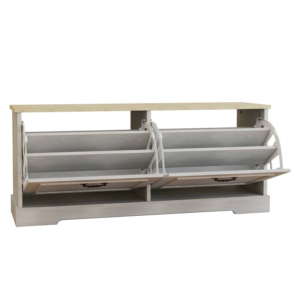 Alt View 7. Ropilly - Ropilly Shoe Storage Bench with Flip Drawers and Adjustable Shelf for Entryway, Antique White - Antique White.