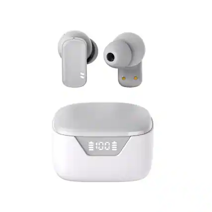 Front. SKRAN - Wireless Earbuds- Bluetooth 5.4 Stereo Sports Headphones, Noise-Cancelling Microphone Earbuds, Dual Led Display - Gray.