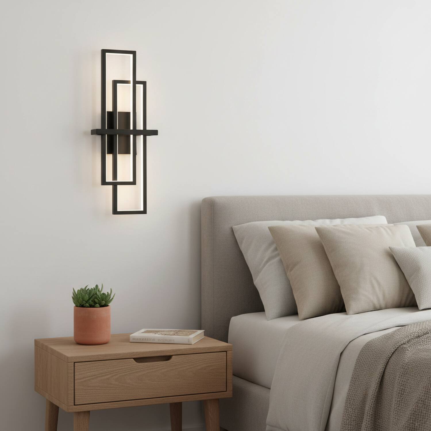 Alt View 1. Umeiluce - 24" LED Flush-Mounted Wall Sconces Light Warm Light Switch Dimmable Hardwired - Matte Black.