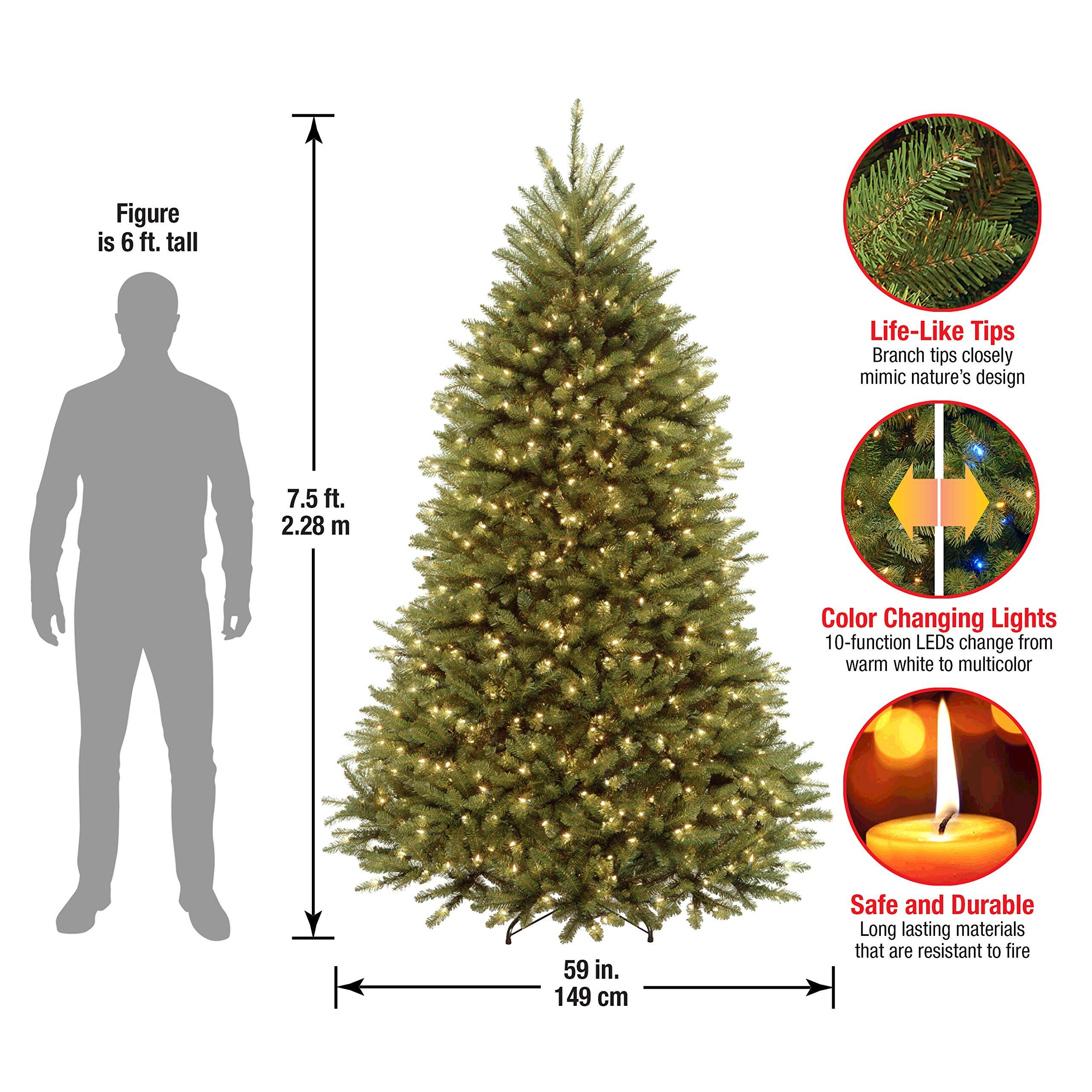 - Figure is 6 ft. tall
- 7.5 ft. 2.28 m
- Life-Like Tips: Branch tips closely mimic nature's design
- Color Changing Lights: 10-function LEDs change from warm white to multicolor
- Safe and Durable: Long lasting materials that are resistant to fire
- 59 in. 149 cm
