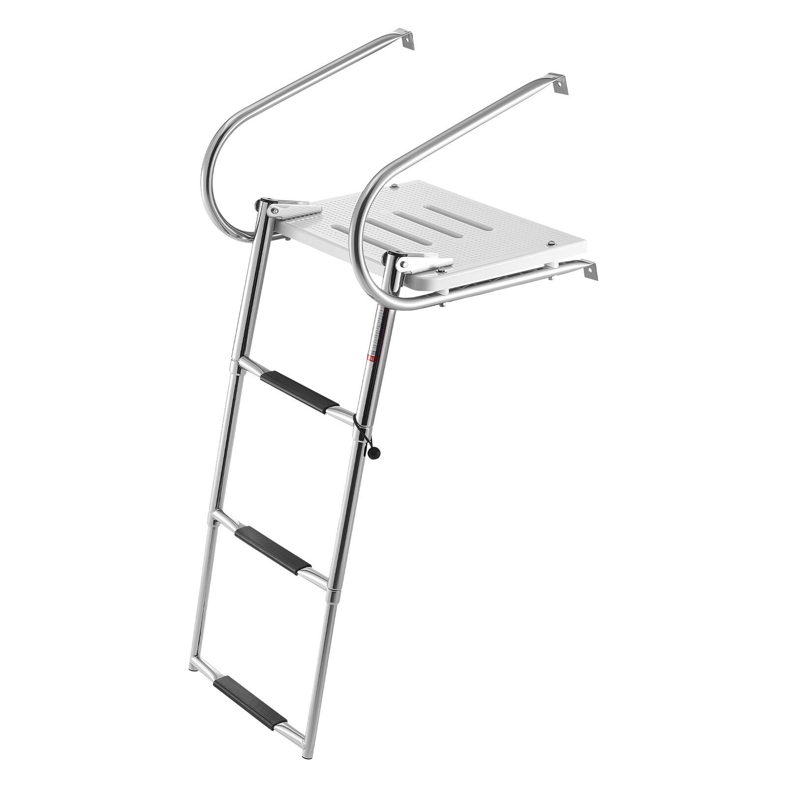Alt View 5. VEVOR - Boat Ladder, 3 Steps, Stainless Steel Telescoping Folding Swim Deck Ladder for Rear Entry Inboard, 400 lbs Capacity - Silver.