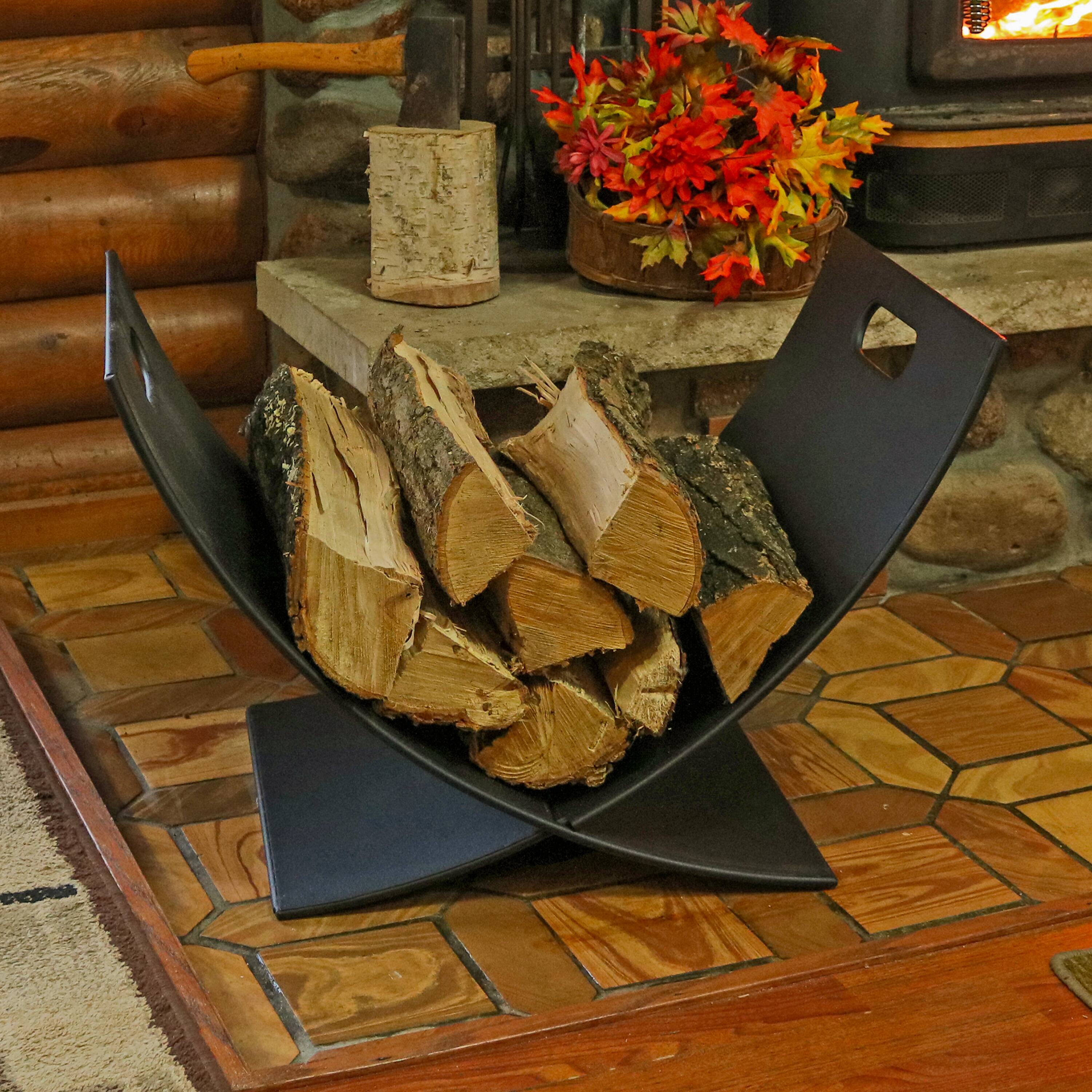 Alt View 1. Sunnydaze - 30 in Heavy-Duty Steel Firewood Log Rack - Black.